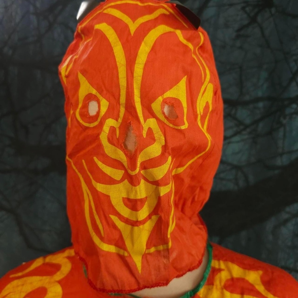 Vintage 1940s‎ Men's Costume Red Devil Flames Horns & Tail w/ Mask Halloween - Picture 2 of 8